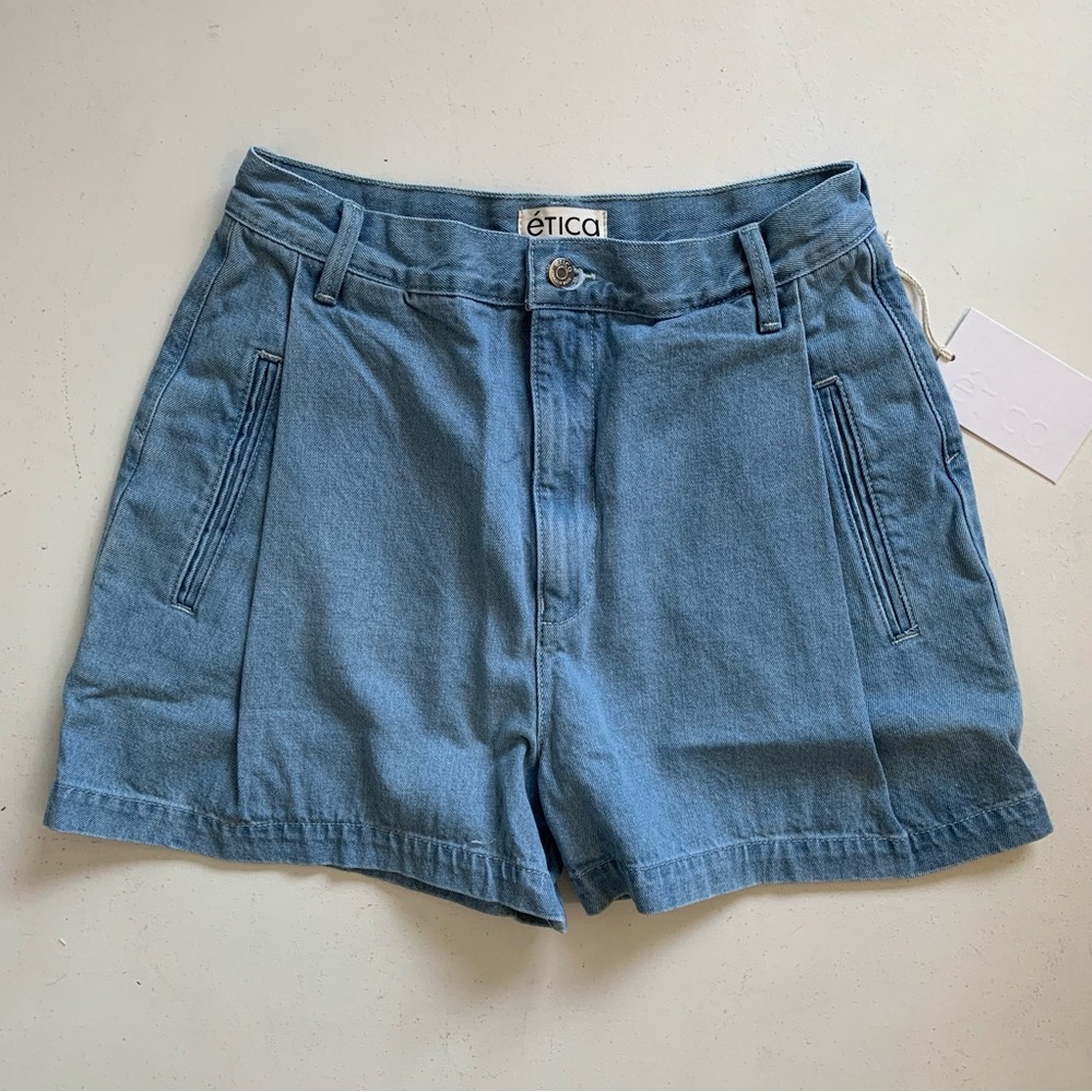 Etica Max Pleated Short in Ethereal Blue Size 30 Pleated Denim Shorts FLAW